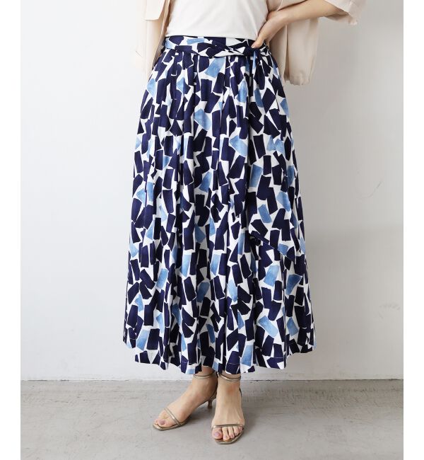  「幾何柄プリントリボン付ロングスカート」|スカート|
