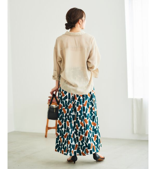  「幾何柄プリントリボン付ロングスカート」|スカート|