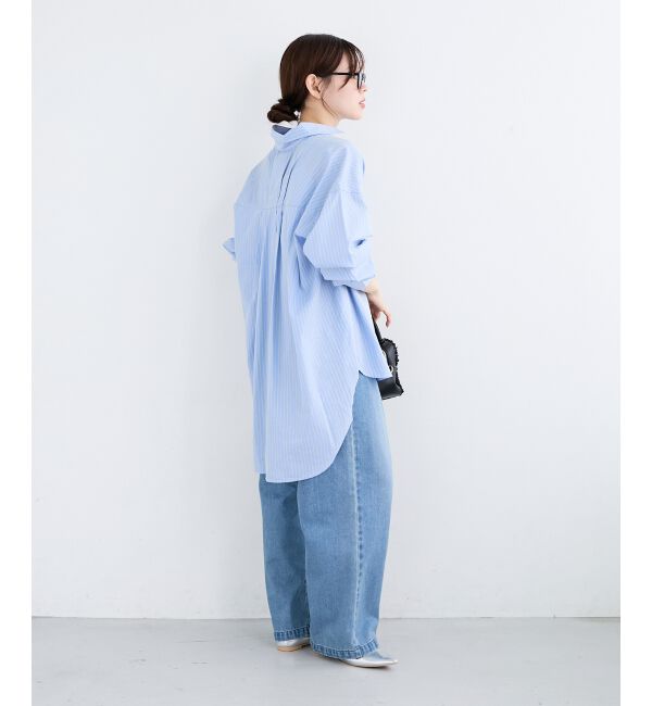  「《WEB限定アイテム》バックギャザーストライプオーバーシャツ」|シャツ・ブラウス|