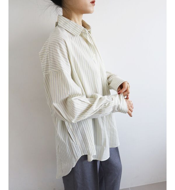  「《WEB限定アイテム》バックギャザーストライプオーバーシャツ」|シャツ・ブラウス|