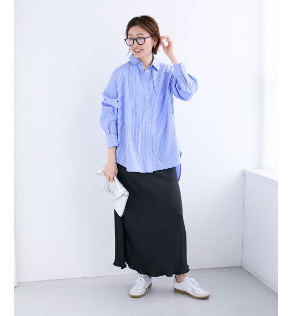  「《WEB限定アイテム》バックギャザーストライプオーバーシャツ」|シャツ・ブラウス|