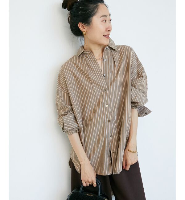  「《WEB限定アイテム》バックギャザーストライプオーバーシャツ」|シャツ・ブラウス|