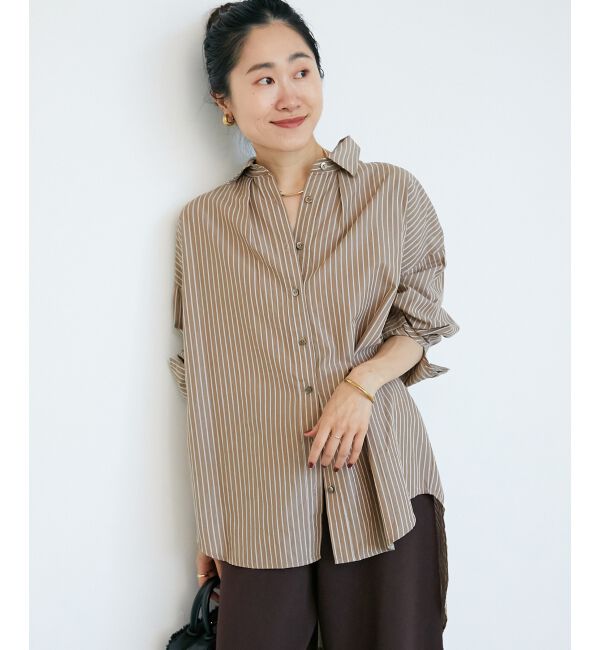  「《WEB限定アイテム》バックギャザーストライプオーバーシャツ」|シャツ・ブラウス|