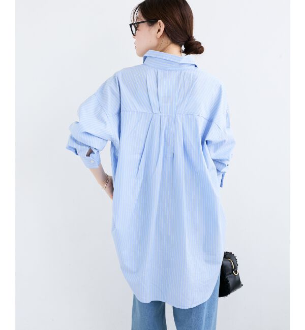  「《WEB限定アイテム》バックギャザーストライプオーバーシャツ」|シャツ・ブラウス|