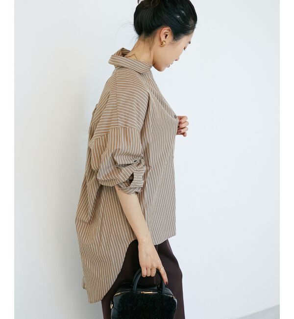  「《WEB限定アイテム》バックギャザーストライプオーバーシャツ」|シャツ・ブラウス|