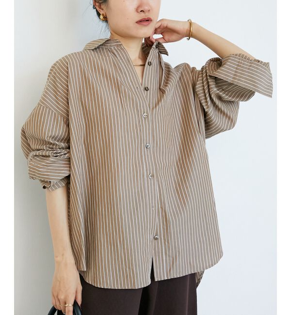  「《WEB限定アイテム》バックギャザーストライプオーバーシャツ」|シャツ・ブラウス|