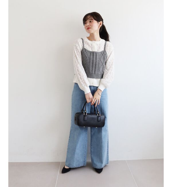  「フラワーレース刺繍ニットカーディガン」|カーディガン|