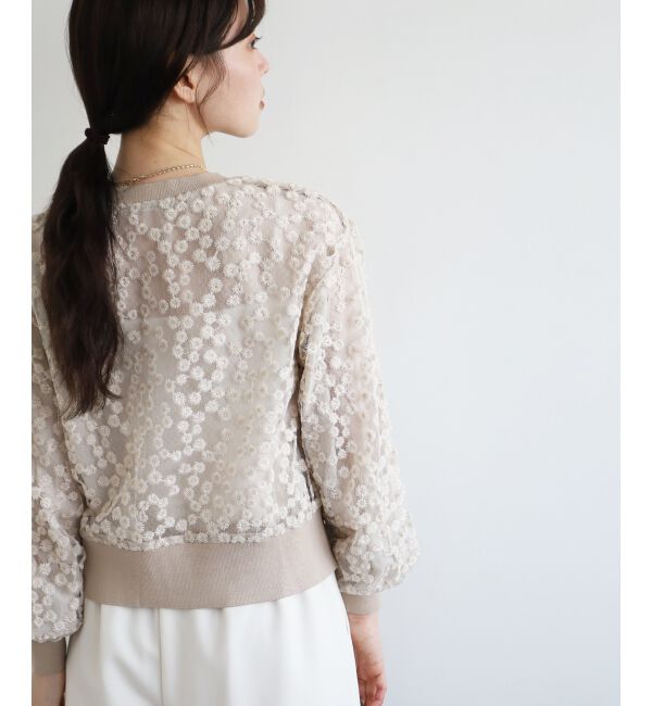  「フラワーレース刺繍ニットカーディガン」|カーディガン|