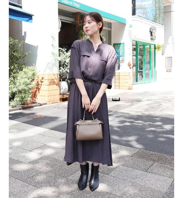  「リネンライクハーフスリーブワンピース」|ワンピース|