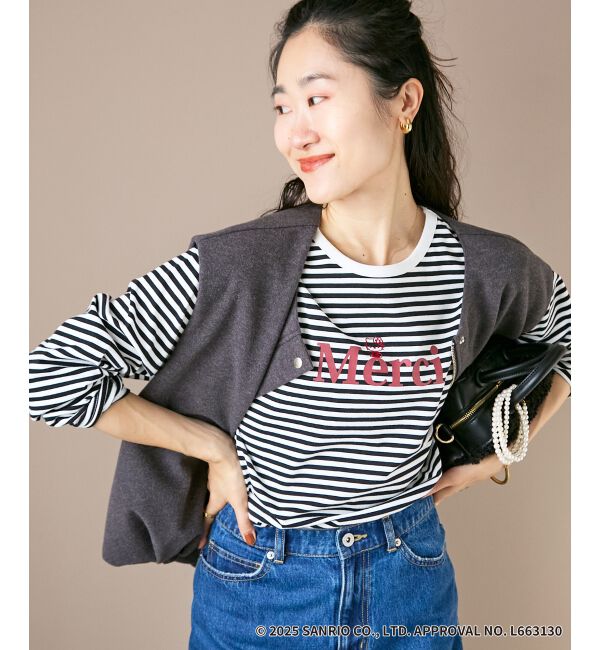  「【HELLO KITTY】Merci刺繍ボーダーロンT」|Tシャツ・カットソー|