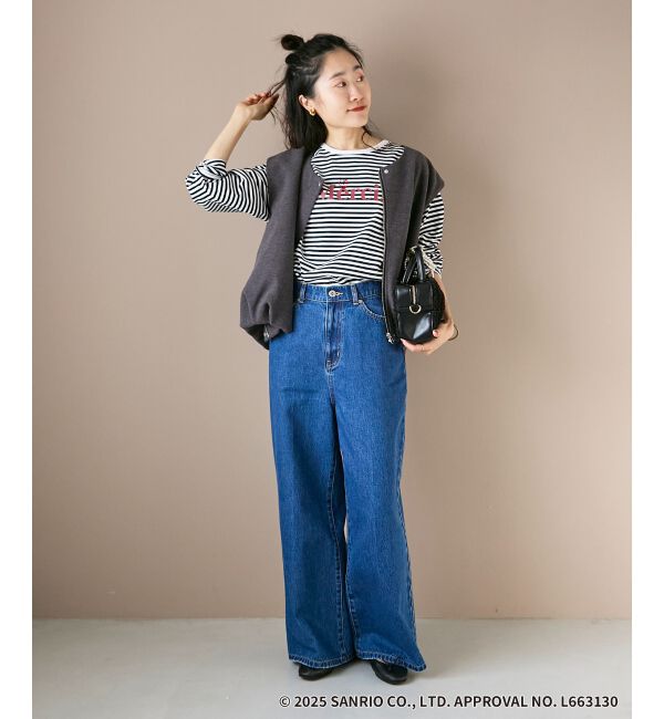  「【HELLO KITTY】Merci刺繍ボーダーロンT」|Tシャツ・カットソー|