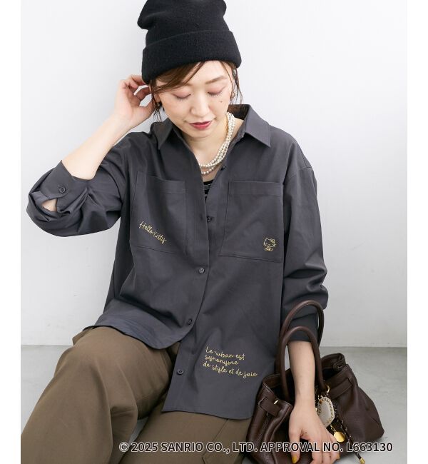  「【HELLO KITTY】レタリング刺繍オーバーシャツ」|シャツ・ブラウス|Ｃ／グレー