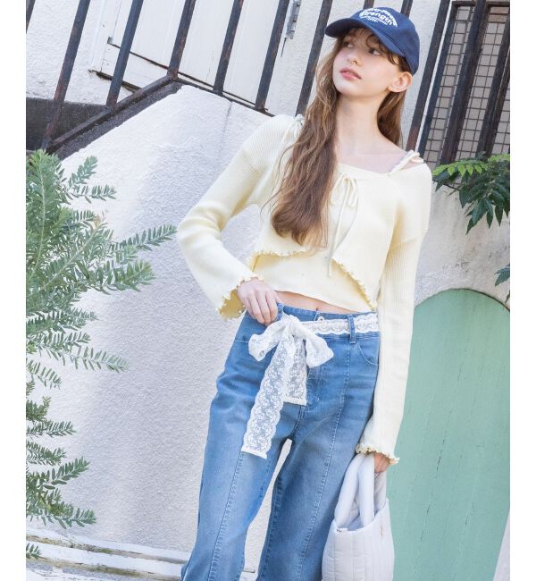  「◎レースベルトセット裾リボンデニム」|デニム|