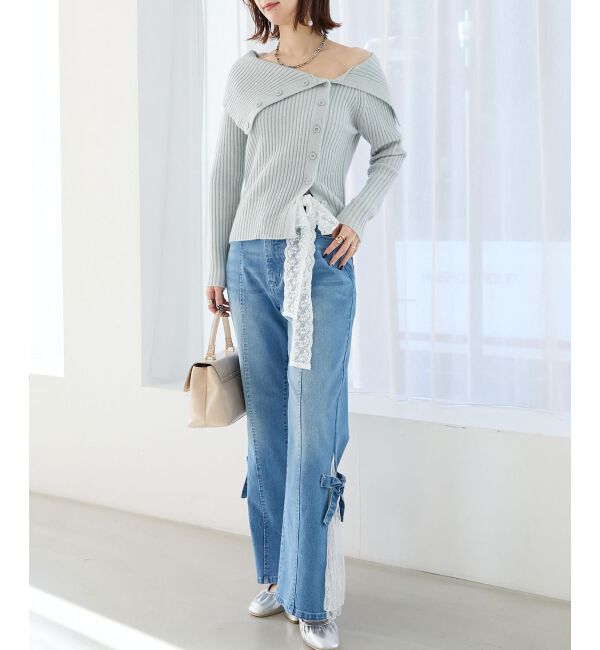  「◎レースベルトセット裾リボンデニム」|デニム|