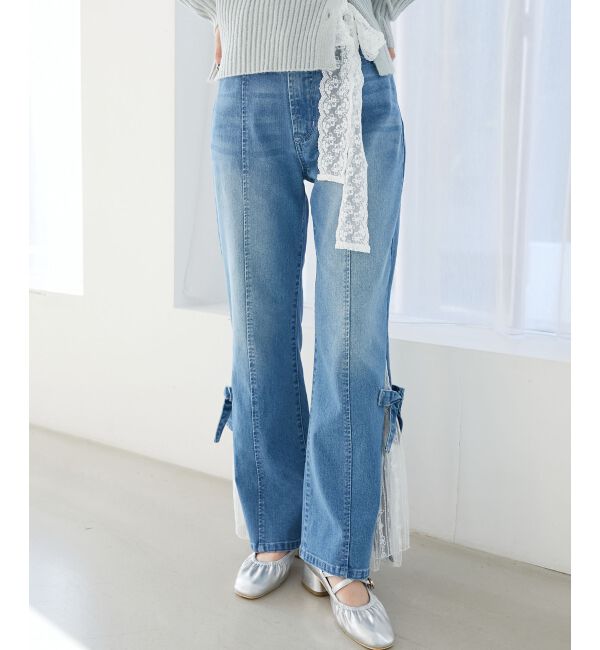  「◎レースベルトセット裾リボンデニム」|デニム|