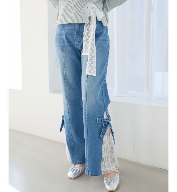  「◎レースベルトセット裾リボンデニム」|デニム|