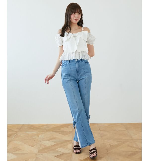  「◎レースベルトセット裾リボンデニム」|デニム|