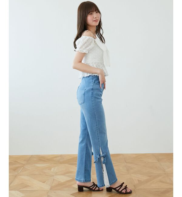  「◎レースベルトセット裾リボンデニム」|デニム|