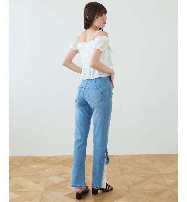  「◎レースベルトセット裾リボンデニム」|デニム|