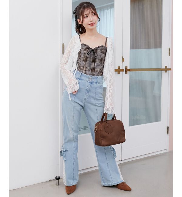  「◎レースベルトセット裾リボンデニム」|デニム|