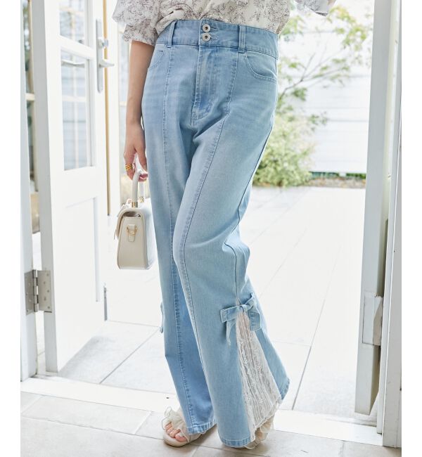  「◎レースベルトセット裾リボンデニム」|デニム|