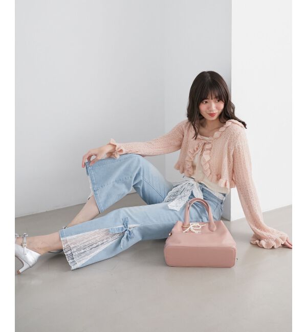  「◎レースベルトセット裾リボンデニム」|デニム|