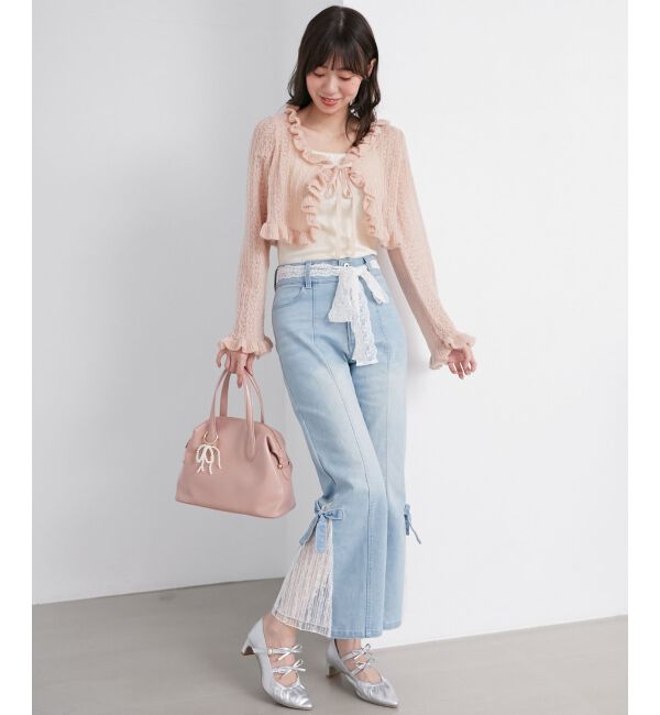  「◎レースベルトセット裾リボンデニム」|デニム|