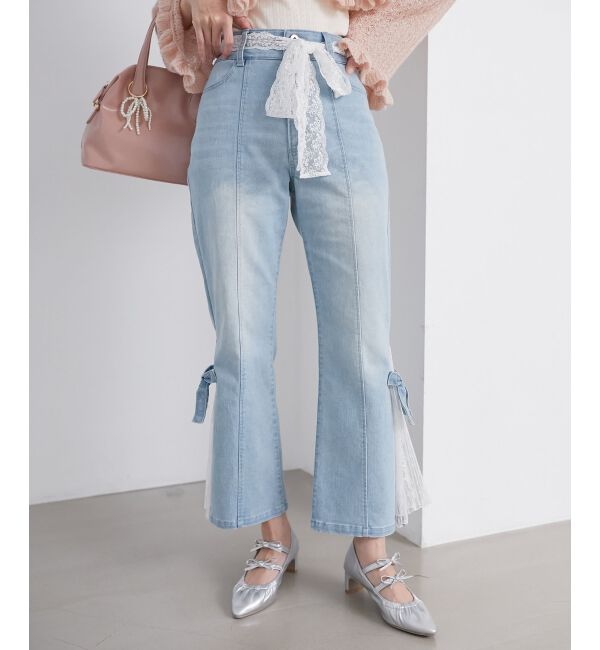  「◎レースベルトセット裾リボンデニム」|デニム|