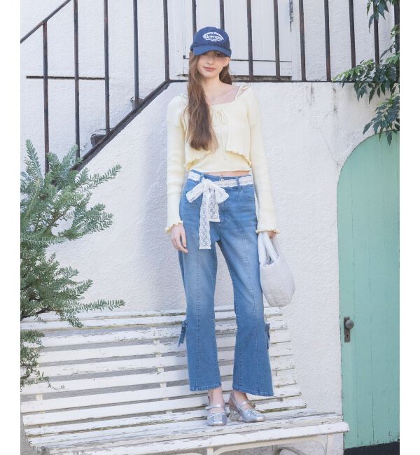  「◎レースベルトセット裾リボンデニム」|デニム|