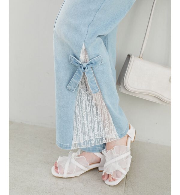  「◎レースベルトセット裾リボンデニム」|デニム|