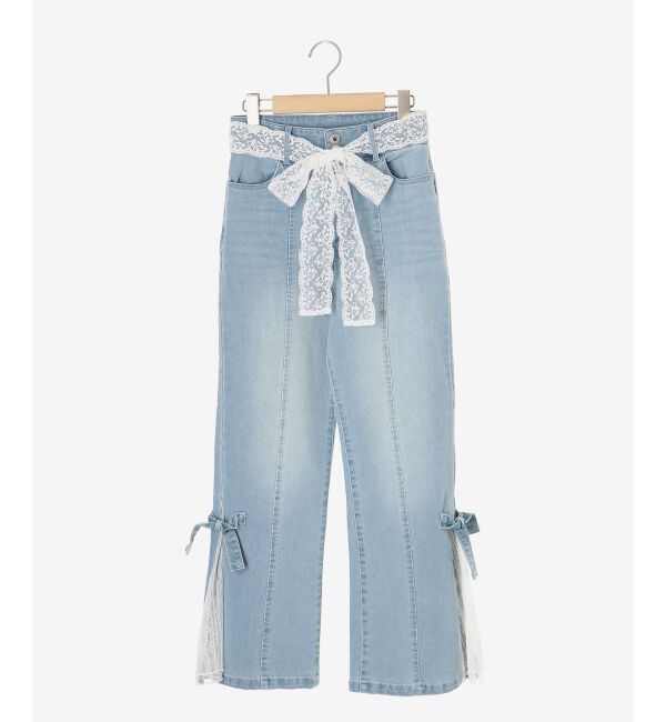  「◎レースベルトセット裾リボンデニム」|デニム|