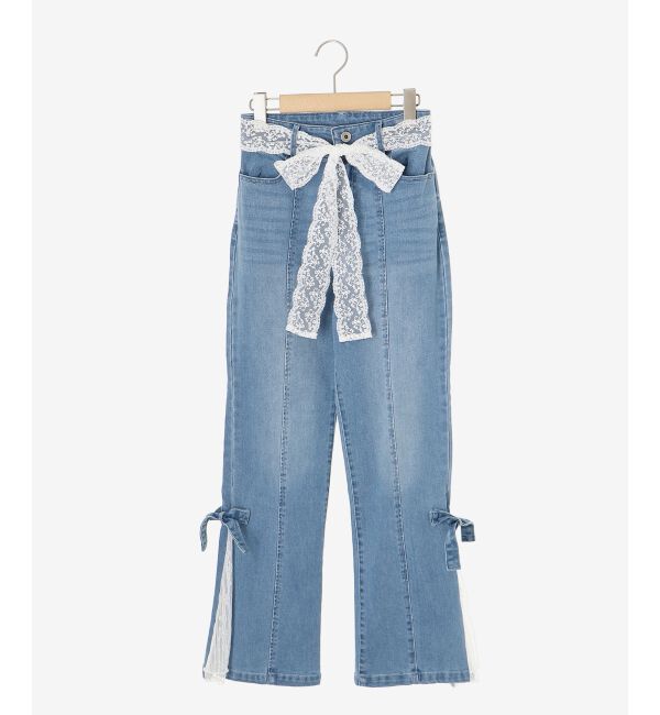  「◎レースベルトセット裾リボンデニム」|デニム|