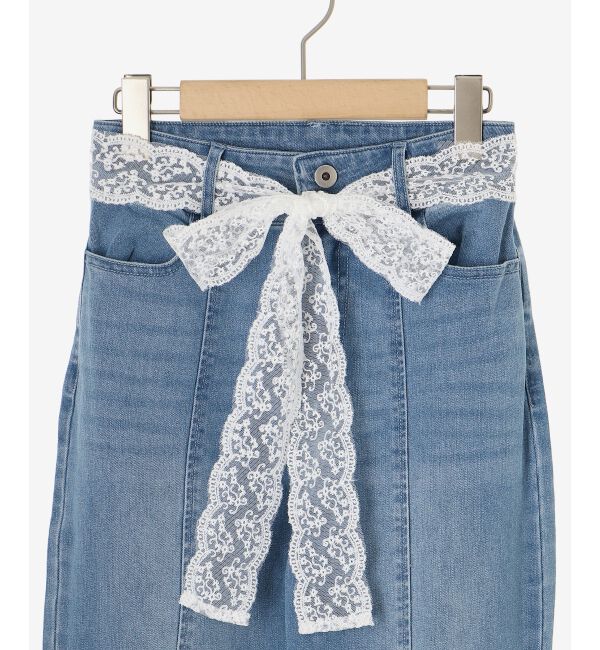  「◎レースベルトセット裾リボンデニム」|デニム|