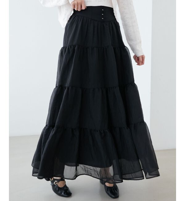 MAJESTICLEGON「コルセットディティールティアードスカート」|スカート|ブラック