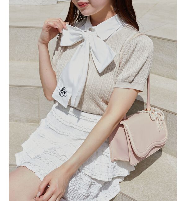  「リボンセットドッキング半袖ニット」|ニット・セーター|