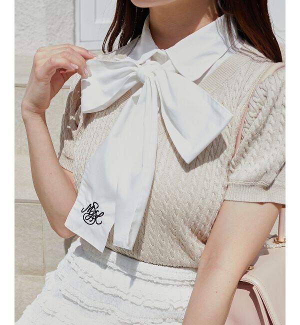  「リボンセットドッキング半袖ニット」|ニット・セーター|