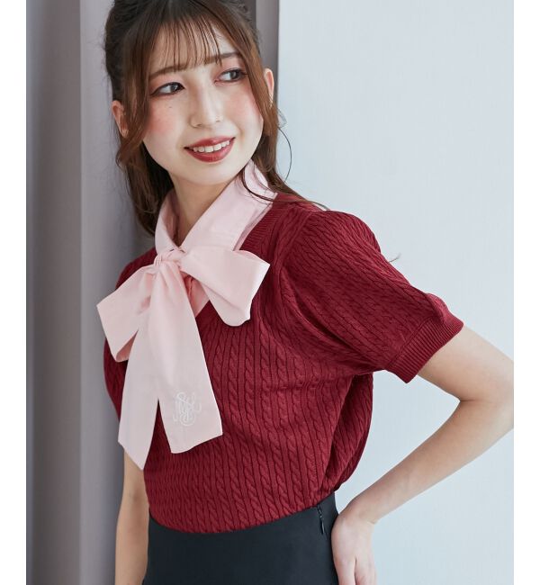  「リボンセットドッキング半袖ニット」|ニット・セーター|