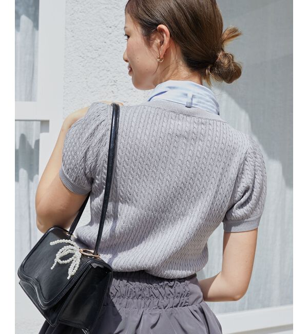  「リボンセットドッキング半袖ニット」|ニット・セーター|