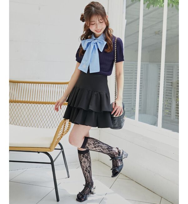  「リボンセットドッキング半袖ニット」|ニット・セーター|