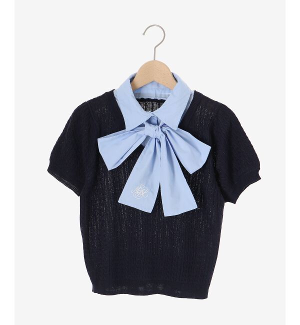  「リボンセットドッキング半袖ニット」|ニット・セーター|