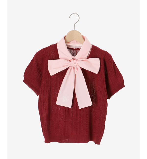  「リボンセットドッキング半袖ニット」|ニット・セーター|