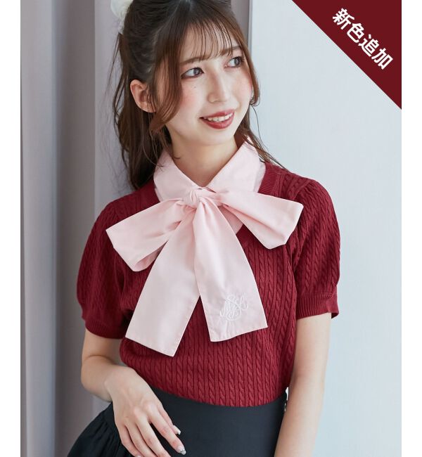  「リボンセットドッキング半袖ニット」|ニット・セーター|ボルドー