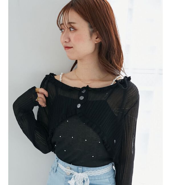  「パールチェーンキャミセットフリルカーデ」|カーディガン|