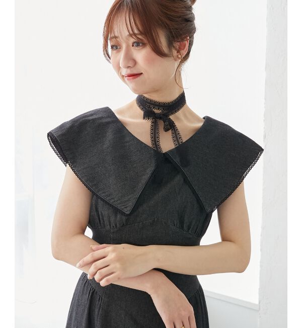  「チョーカーセットビッグカラーワンピース」|ワンピース|