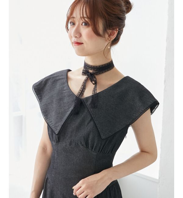  「チョーカーセットビッグカラーワンピース」|ワンピース|