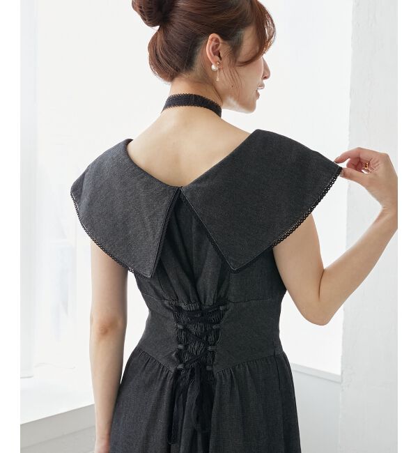  「チョーカーセットビッグカラーワンピース」|ワンピース|