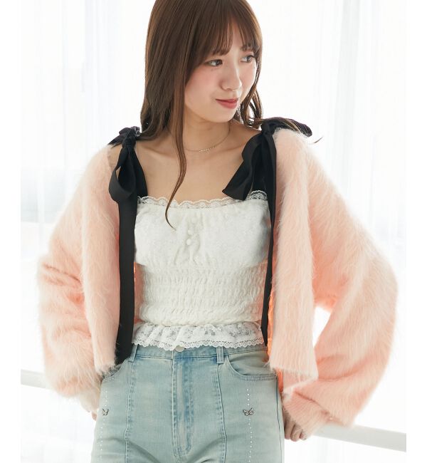  「ふわふわVネックショートカーデ」|カーディガン|