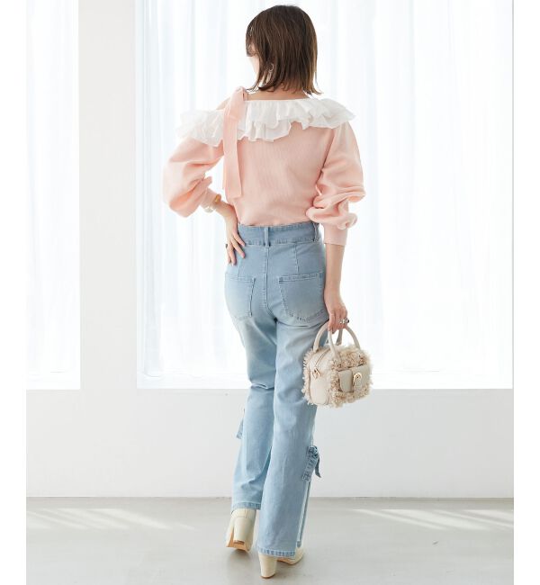  「フリルワンショル肩リボンニット」|ニット・セーター|