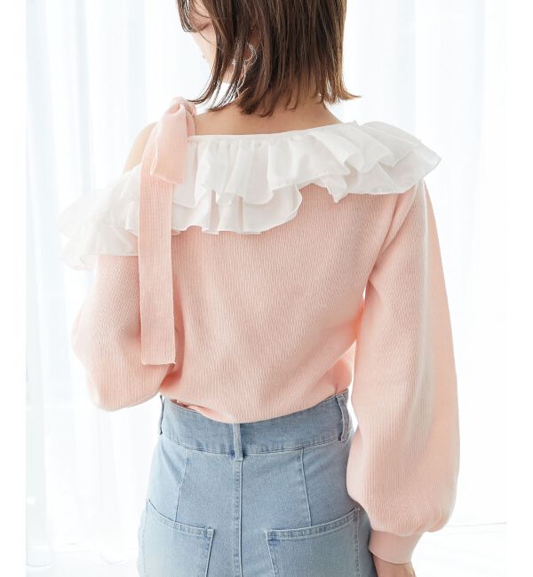  「フリルワンショル肩リボンニット」|ニット・セーター|