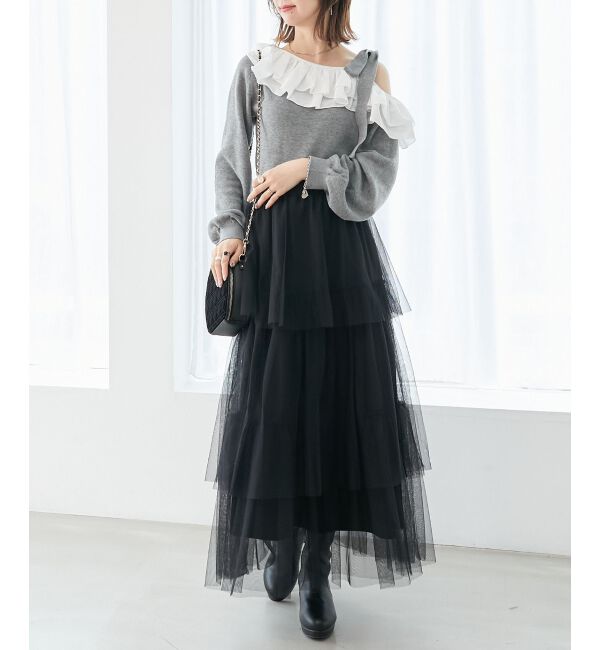  「フリルワンショル肩リボンニット」|ニット・セーター|